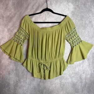 Blush Green Bell Sleeve Smocked Blouse